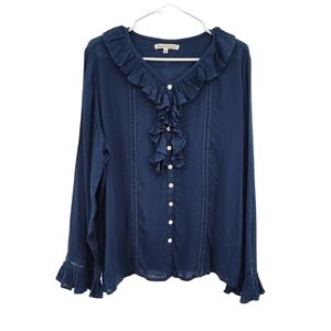 NorthStyle Women's Ruffle Long Sleeves Button Front Top - L